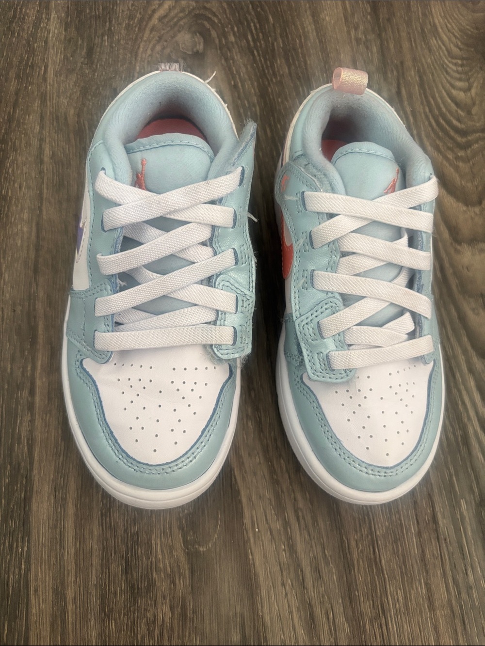 Kids Light Blue and White Athletic Sneakers with Pink Accent